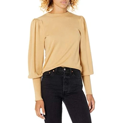 Image of The Drop Women&#039;s Vivienne Padded Shoulder Balloon Sleeve Crew Neck Sweater, Curds &amp; Whey, 4XL Plus