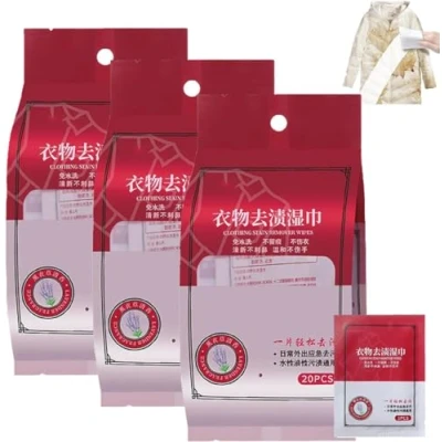 Image of Clothes Stain Removal Wipes, 20Pcs/Bag Wet Oil Remover, for Fabric Shose Etc (3Bag/60pcs)