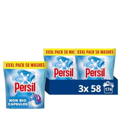 Image of Persil Non Bio laundry Capsules gentle next to sensitive skin 3 in 1 Washing for outstanding stain removal quick &amp; cold washes 58 case pack of