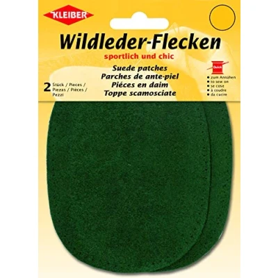 Image of Kleiber Suede Leather Patches Pair (2) 12cm x 10cm Oval Green