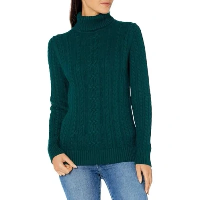 Image of Amazon Essentials Women&#039;s Fisherman Cable Roll Neck Jumper (Available in Plus Size), Forest Green, S