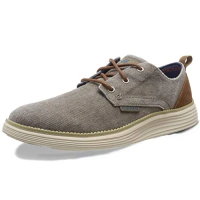 Image of Skechers Men&#039;s Status 2.0 Pexton Boat Shoes, Grey Taupe Canvas Tpe, 9 UK