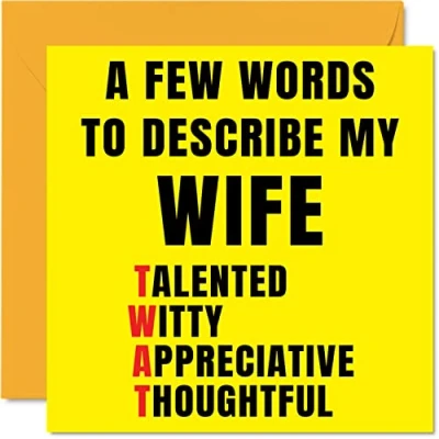 Image of Rude Birthday Cards for Wife Few Words Describe Tw*t Joke Happy Card from Husband Partner, Banter Gift, 145mm x Offensive Anniversary Greeting Gift
