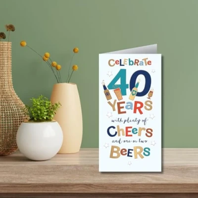 Image of Words &#039;n&#039; Wishes Mens 40th Milestone Birthday Card Age 40 Plenty of Cheers and Beers Foil Embossed Finish Eco Friendly by Wishes,Red, Gold, Blue, Brown, White,230 x 160mm