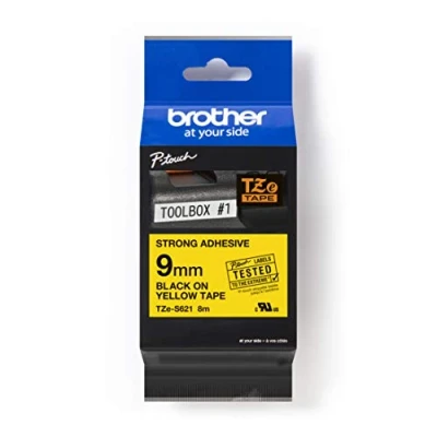 Image of Brother TZe S621 Extra strength adhesive black on yellow Roll (0.9 cm x 8 m) 1 cassette(s) laminated tape for PT D210, D600, H110, H200, P Touch 1880, E800, H107, Cube Plus P710