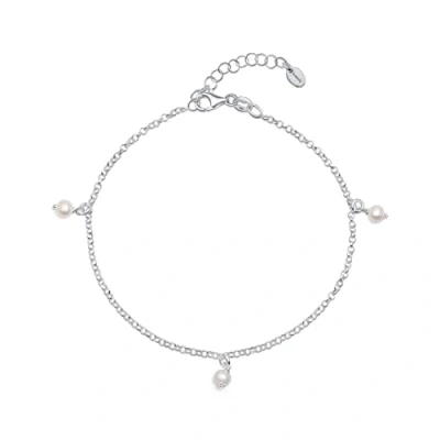 Image of Amberta Women 925 Sterling Silver Freshwater Pearl Anklet: 4 5 mm Charms Anklet 25 cm