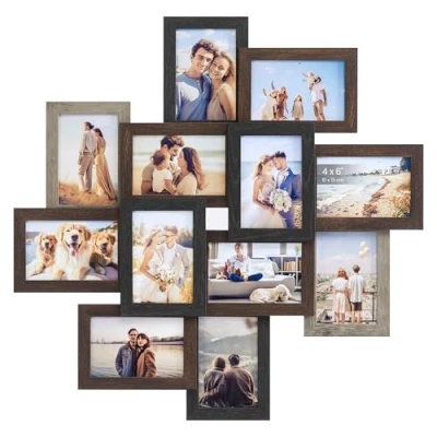 Image of SONGMICS 4x6 Collage Picture Frames, 12 Pack Photo Frame for Wall Decor, Glass Front, Assembly Required, Maroon Brown, Heather Greige, Ash Black