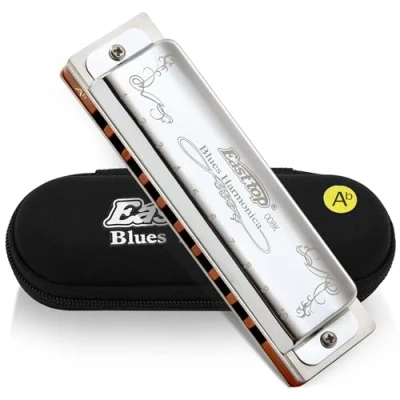 Image of East top Diatonic Harmonica Key of Ab, Blues Harp Mouth Organ 10 Holes 008K with Silver Cover, Harmonicas For Adults, Professionals, Beginners and Students