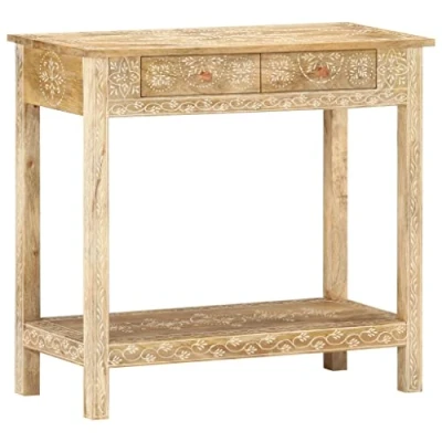 Image of vidaXL Mango Wood Console Table with Drawers Hand Painted, Asian Inspired Side Hall Shelf for Living Room, Hallway in Bohemian Style