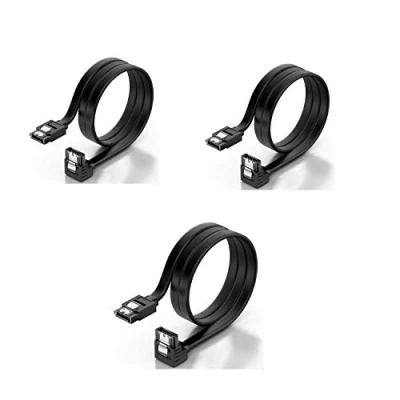 Image of KUYIA SATA Cable III, Straight to 90 Degree Right Angled 6Gbps Data Leads,Sata3 HDD Cord Metal Clip Type L Connector Compatible Up Serial ATA/ 600 40CM