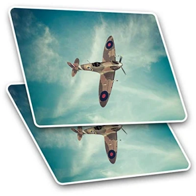Image of Rectangle Stickers (Set of 2) 10cm British RAF Spitfire Vintage Plane Fun Decals for Laptops,Tablets,Luggage,Scrap Booking,Fridges, #16310