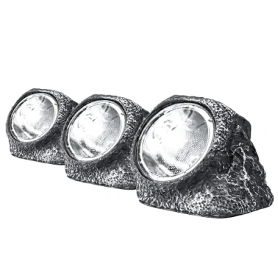 Image of Status Augusta Large Rock 4 x LED Solar Light Grey, 3 Pack