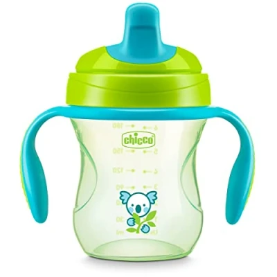 Image of Chicco 7oz. Semi Soft Trainer with Bite Resistant Spout and Spill Free Lid Removable, Non Slip Handles Top Rack Dishwasher Safe Easy to Hold Ergonomic Indents Green 6+ Months