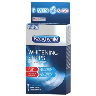 Image of Rapid White Whitening Strips 16 Easy to use Fast Acting, Ultra Thin Self Dissolving for a Whiter, Brighter Smile Without Peroxide