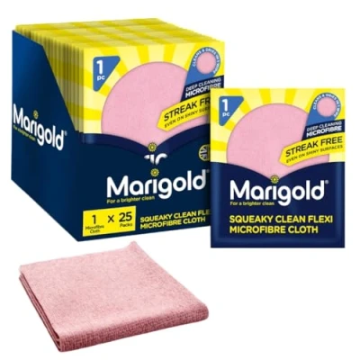 Image of Marigold Squeaky Clean Flexi Microfibre Cloth, Case Pack of 25 Singles, Streak Free Cleaning Cloths, Multifunctional Reusable Cloths for All Surfaces, Machine Washable, 32 x 27 cm each