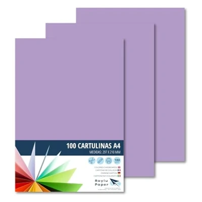 Image of Raylu Paper® A4 100 Pieces Violet Card 180g 210x297mm Ideal for Binding, Office Work, Drawing, Crafts Suitable School Use (Purple)