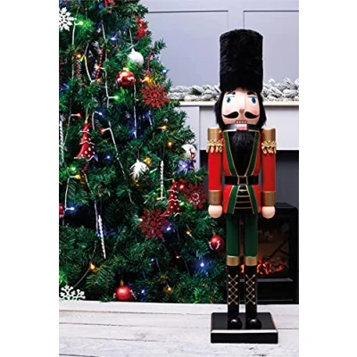 Image of St Helens Home &amp; Garden Nutcracker Christmas Decoration 60cm Height Wonderfully Festive with Vibrant Colour Detail