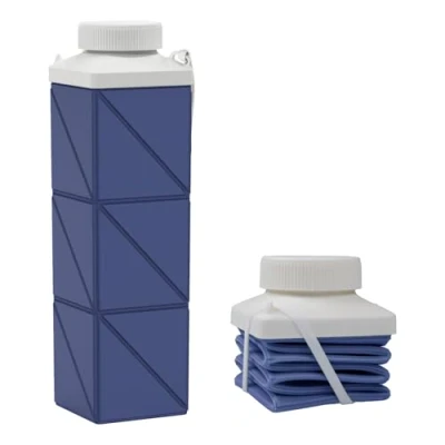 Image of Popdigito 24oz Collapsible Water Bottles,Foodgrade BPA Free Reusable Foldable Bottle Lightweight LeakProof for Travel Hiking Camping Cycling Gym Sports,Collapses Folding Bottle,Dark Blue