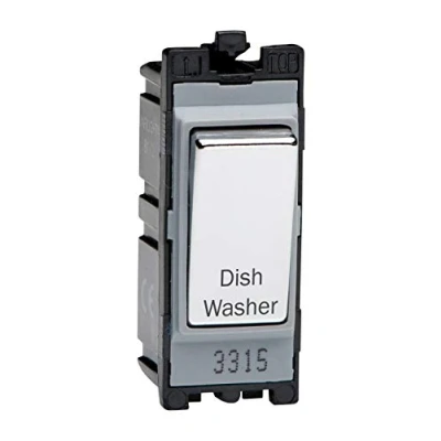 Image of Varilight Engraved 20A 1 Way Double Pole Switch &#039;Dishwasher&#039; PowerGrid Chrome G201DC.DW