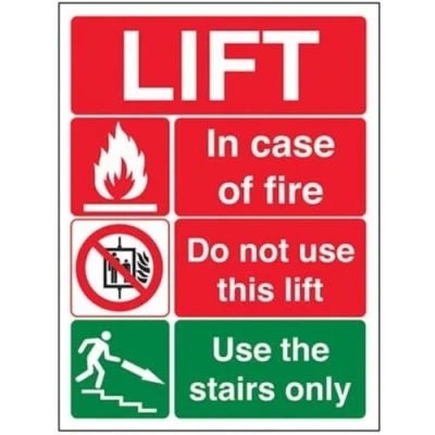 Image of V Safety Lift Fire Notice Sign 150mm x 200mm 1mm Rigid Plastic