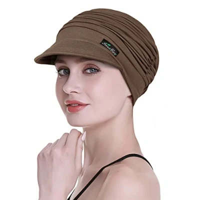 Image of FocusCare Newsboy Cap for Chemo Women Cotton Cowboy Hats Bucket Beanie Hair Loss Blue Black