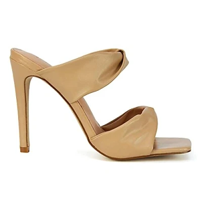 Image of ESSEX GLAM Womens High Heel Slip On Sandals Ladies Square Toe Double Folded Straps Evening Mule Size 3 8