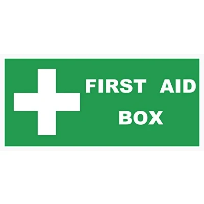 Image of 4 x First Aid box Info Sign Removable Self Adhesive Waterproof Durable Vinyl Label Sticker 225mm 106mm