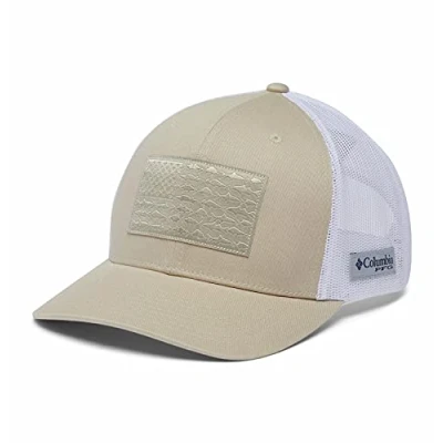 Image of Columbia PFG Mesh Snap Back Ball Cap, Fossil/White/Fish Flag, One Size