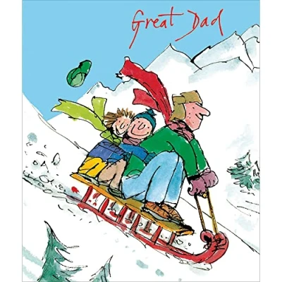 Image of Great Dad Xmas Toboggan Snow Sled Fun with Kids Illustration Quentin Blake Christmas Card