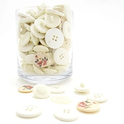 Image of Assorted Shapes &amp; Sized Buttons 250g, White