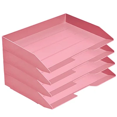 Image of Acrimet Stackable Letter Tray 4 Tier Side Load, Plastic, Desktop File Organizer (Solid Pink Color)