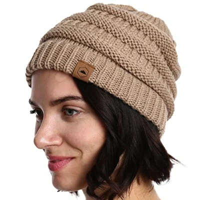 Image of Tough Headwear Winter Beanies Beanie Hat Men and Women Unisex Fit Warm Knit Chunky Cable Women&#039;s Men&#039;s Hats Cold Weather Ski Snowboard for Man or Woman Beige
