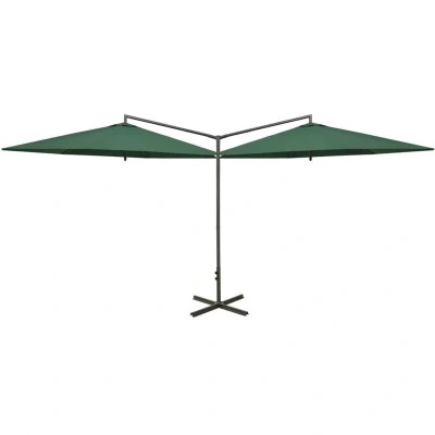 Image of vidaXL Double Garden Parasol with Steel Pole Green 600 cm