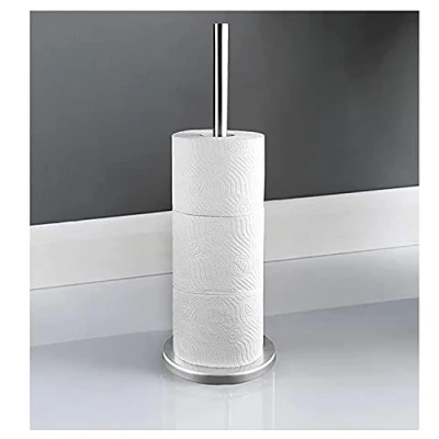 Image of Stainless Steel Free Standing Toilet Roll Holder Loo Tissue Dispenser Bathroom Paper Silver Storage Stand