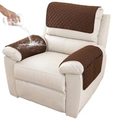 Image of GYHH Sofa Armrest Cover, Headrest Cover for Recliner Chair Arm Cover,Armchair Slipcover Nonslip Quilted Furniture Protector Pets Leather Couch (Coffee,1 Seat 3 pc)