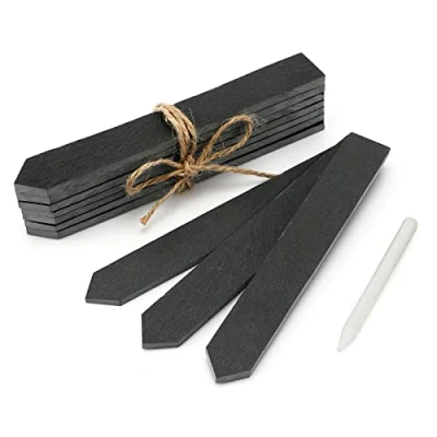 Image of KINGLAKE 10Pcs Slate Plant Labels and Talcum Pen, Natural Markers for Outdoor Plants, Reusable Garden Signs Vegetable Patch, Herbs, Potted Flowers (15x2cm)