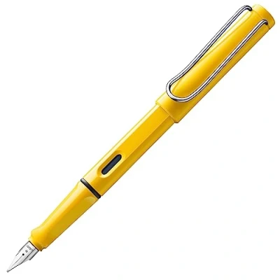 Image of LAMY safari yellow Fountain Pen with ergonomic grip &amp; polished steel nib in size F ideal for any Writing Calligraphy including T 10 blue cartridge Right Handed