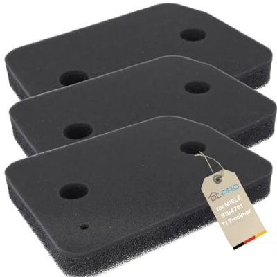 Image of 3x DL pro Filter Suitable for Miele 9164761 Foam 2 Ply 207 x 155 mm Base on Heat Exchanger Condenser Dryer