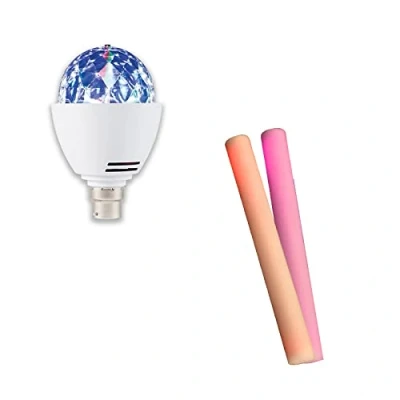 Image of Playlearn Disco Stage Light Bulb with B22 Bayonet Cap &amp; Foam Batons LED Sticks Soft Sensory Toys Colour Changing. 2 Piece Up Kit