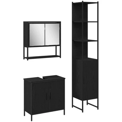 Image of vidaXL 3 Piece Bathroom Furniture Set Black Oak Engineered Wood