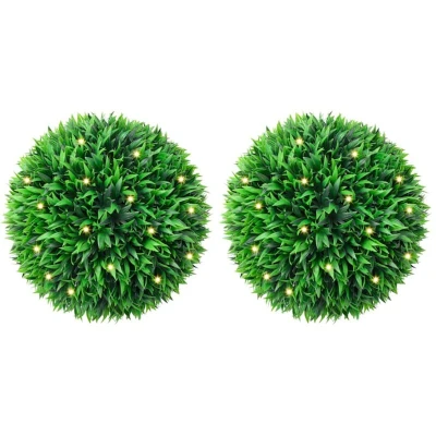 Image of vidaXL Artificial Boxwood Balls with LED Lights 2 pcs Green 47 cm