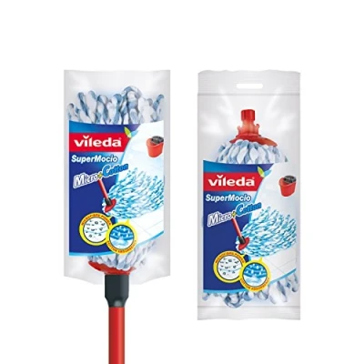 Image of Vileda Supermocio Micro and Cotton Mop with Extra Refill, Red
