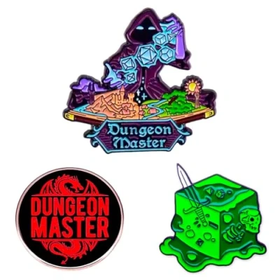 Image of Power Beast Dungeon 3x Pin Dungeons and Dragons, Pins D&amp;D 5e, Brooch DND, Gelatinous Cube, Master Gift, Rpg Pins, Polyhedral Dice Set.