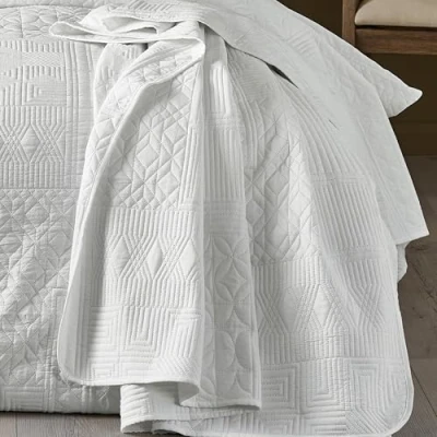 Image of Catherine Lansfield Folkstone Geo 220x230cm Bedspread White