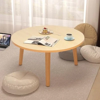 Image of HshDUti Round Coffee Table for Living Room, Low Table, Small Centre with 4 Wooden Legs, Dining Tea Sofa End Side Room Color
