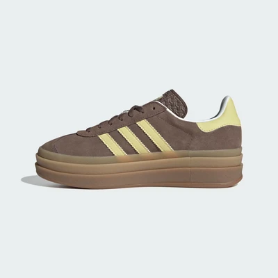 Image of adidas Originals Gazelle BOLD Trainers Earth strata powder yellow cloud white, Women&#039;s, Size: 6.5, white