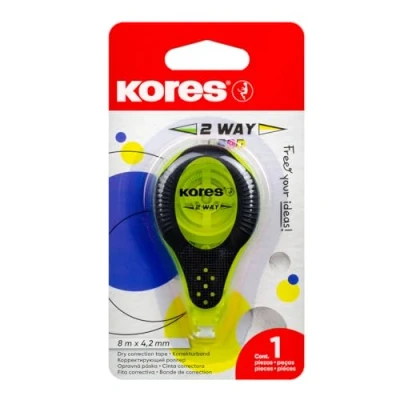 Image of Kores 2Way Correction Tape Neon Themed Roll On Correction, Long Roller, Ergonomic, Instant 8m x 4,2mm Back to School Supplies, Strong Pack of 1