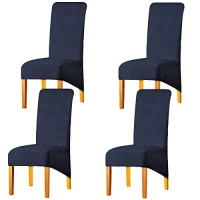 Image of LANSHENG Velvet Dining Chair Covers, Stretch Large Slipcovers for Chairs Set of 4, Washable Removable Kitchen Seat Protector Room (Navy Blue, 4)