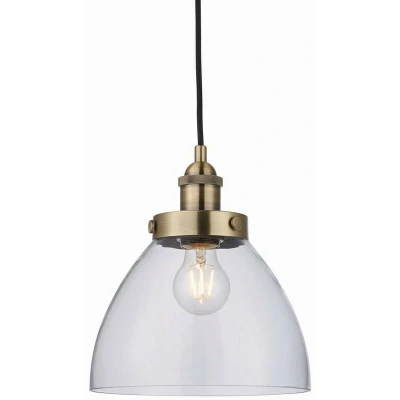 Image of Hansen 1 Light Pendant Glass, Antique Brass Plate, E27
