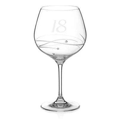 Image of DIAMANTE Swarovski 18th Birthday Gin Copa Glass Single Crystal Balloon with a Hand Etched “18 Embellished Crystals